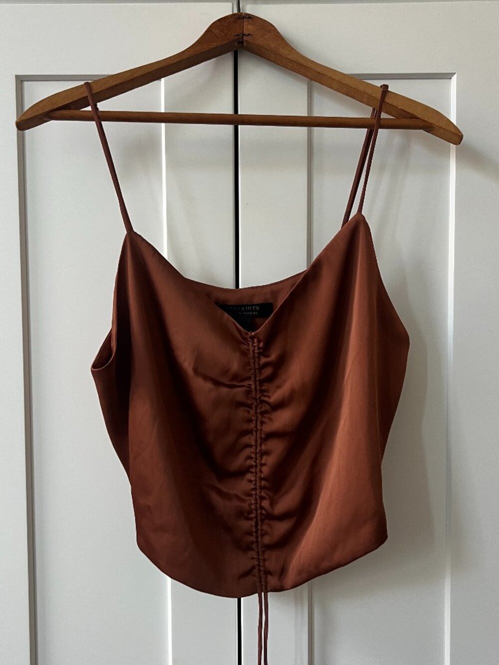 Satin Ruched Drawstring Cami Top - Rust - Picture 3 of 6